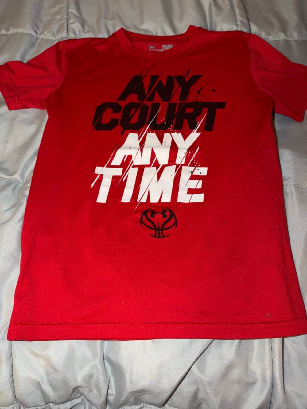 Under Armour Red Short Sleeve Tee Basketball 'Any Court Any Time' Graphic